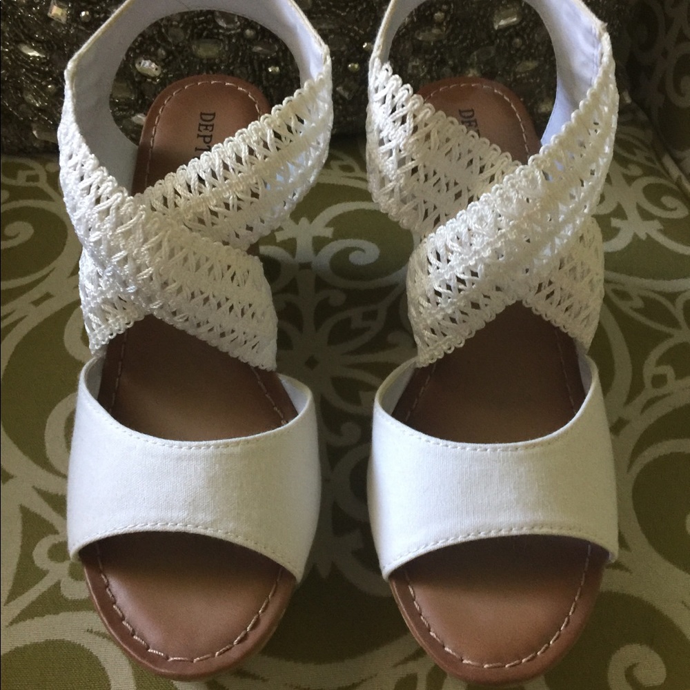 White Linen Wedges